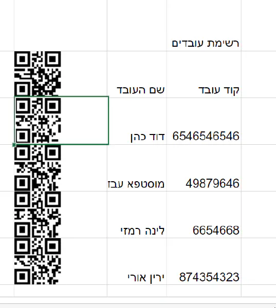 קוד QR CODE באמצעות אקסל